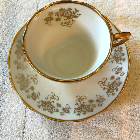 Vintage Gold & White Teacup & Saucer Set - Picture 1 of 10